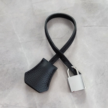 Real Cowhide Leather Clochette Bag Charm Gold/ Silver Padlock & Key for Handbags