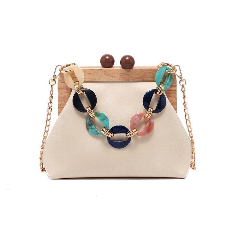 Shoulder Bag Synthetic Handbag Vintage Clip Clutch Acrylic Purse Chain Crossbody