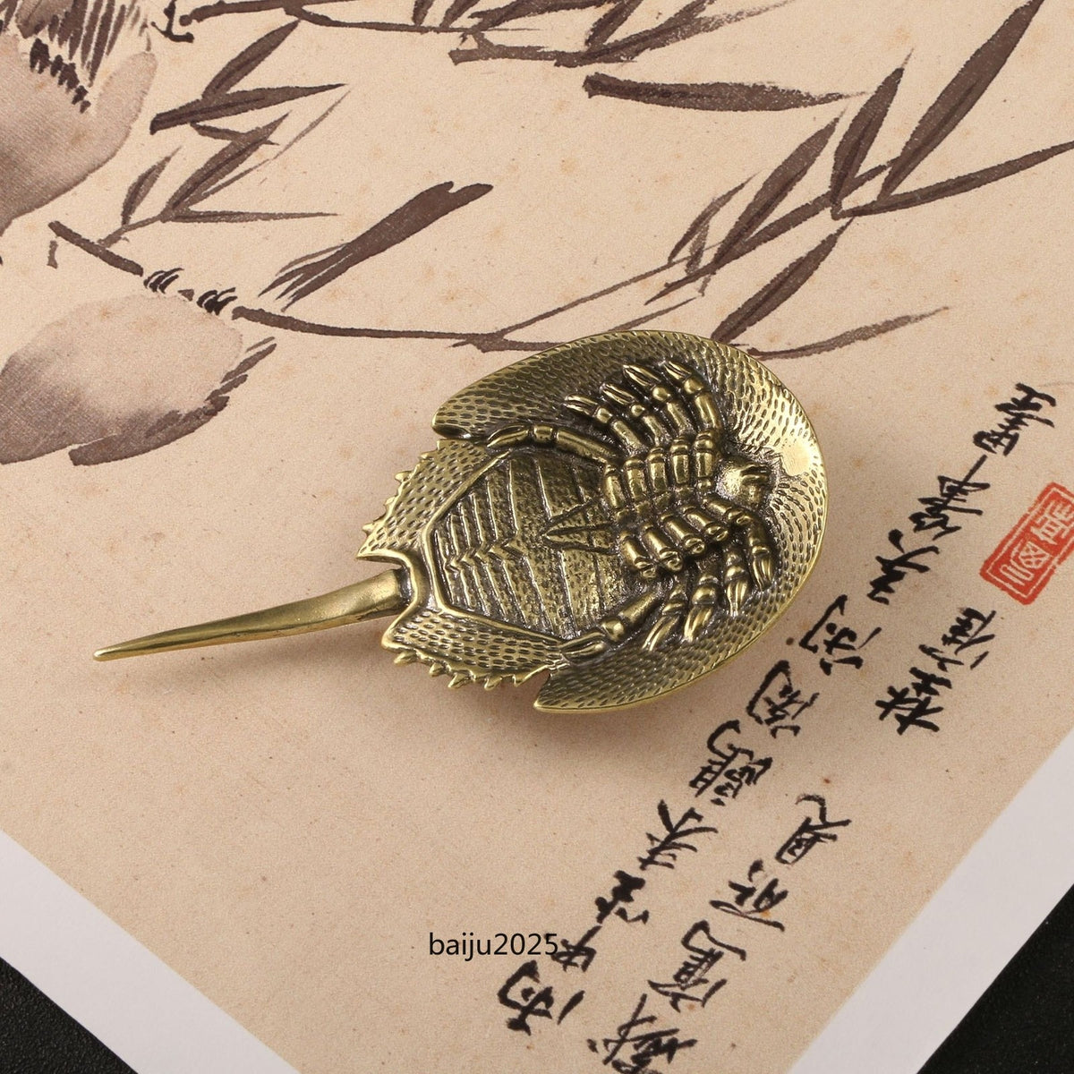 Chinese Brass Ornament Ancient Marine Life Collection Horseshoe Crab art Statue