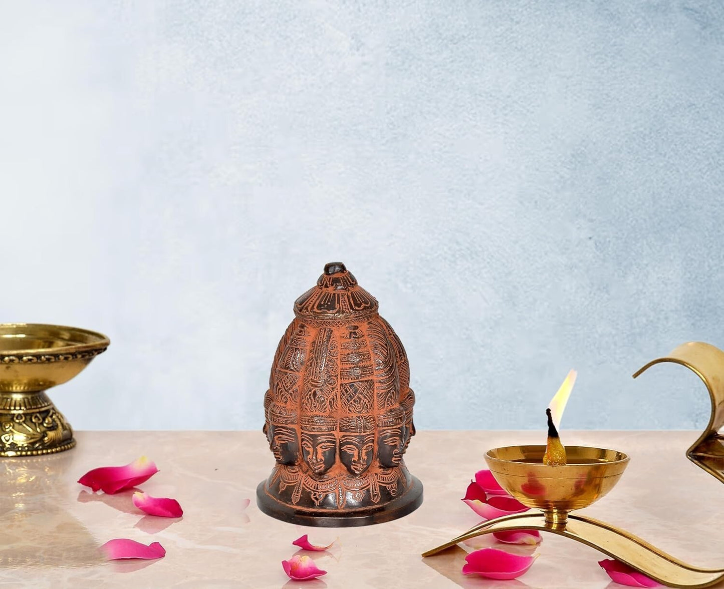 Hindu God Lord Brass 9 Faced Shiva Shiv Head Statue Idol for Home Decor Figurine