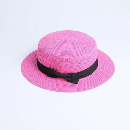 Hats Sun Flat Straw Boater Girls Bow Summer Women Kid Beach Casual Adult Autumn