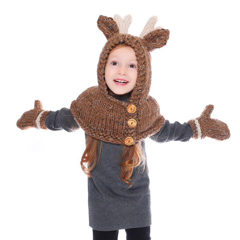 Cute Animals Style Girls Hats Scarf Set Winter Kids Knitting Hat Neckerchief