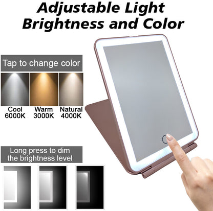 LED Lighted Travel Makeup Mirror, Rechargeable Illuminated Portable Mirror