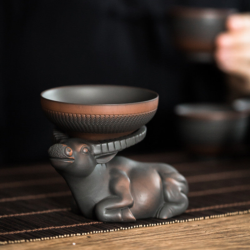 Tea Pet Bull + Filter Net Pottery Chinese Tea Set Accessories Ox Holder Strainer