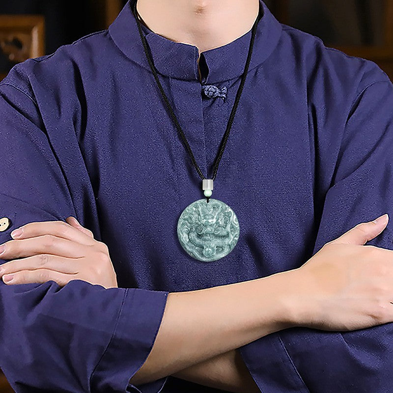 Certificate China Natural Grade A Jade Jadeite Zodiac Dragon Men Lucky Pendant