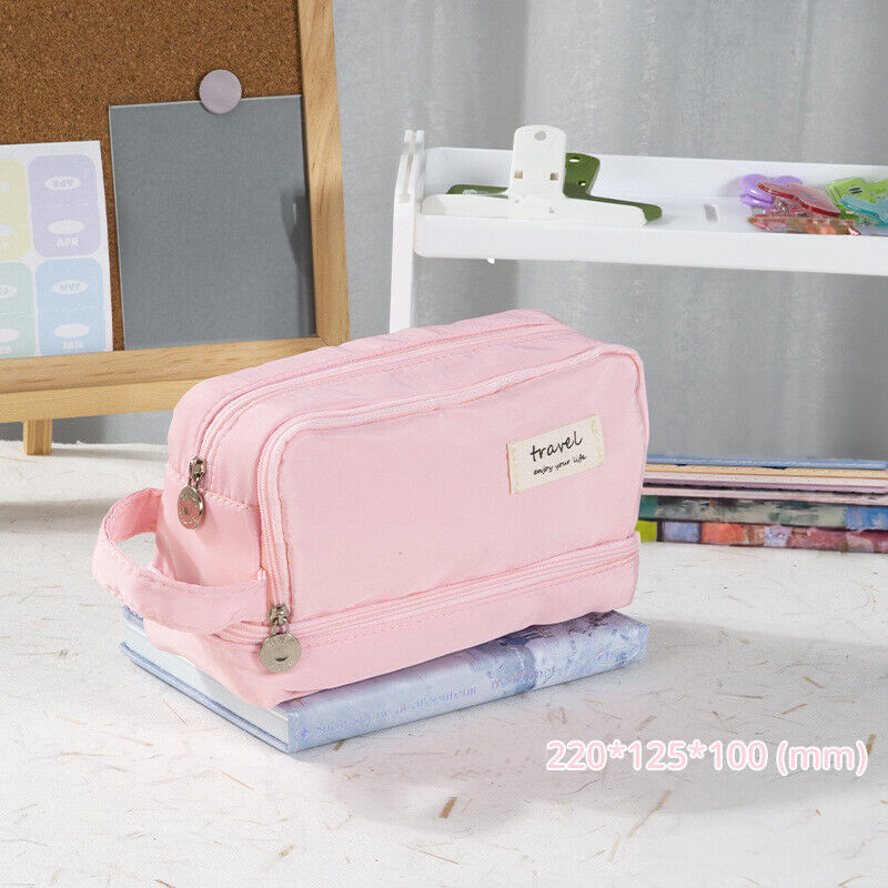 Large Capacity Pencil Bag Stationery Holder Bag Pen Case Zipper Two Compartment