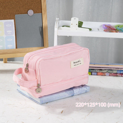 Large Capacity Pencil Bag Stationery Holder Bag Pen Case Zipper Two Compartment