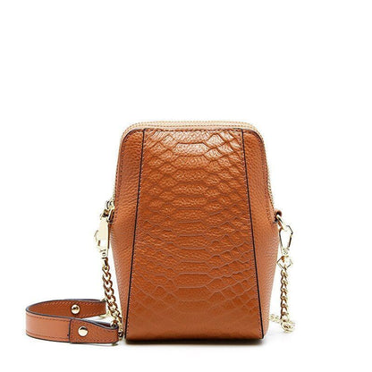 Diagonal Cross Sheepskin Bags Small Mobile Genuine Leather Pattern Shoulder Bag