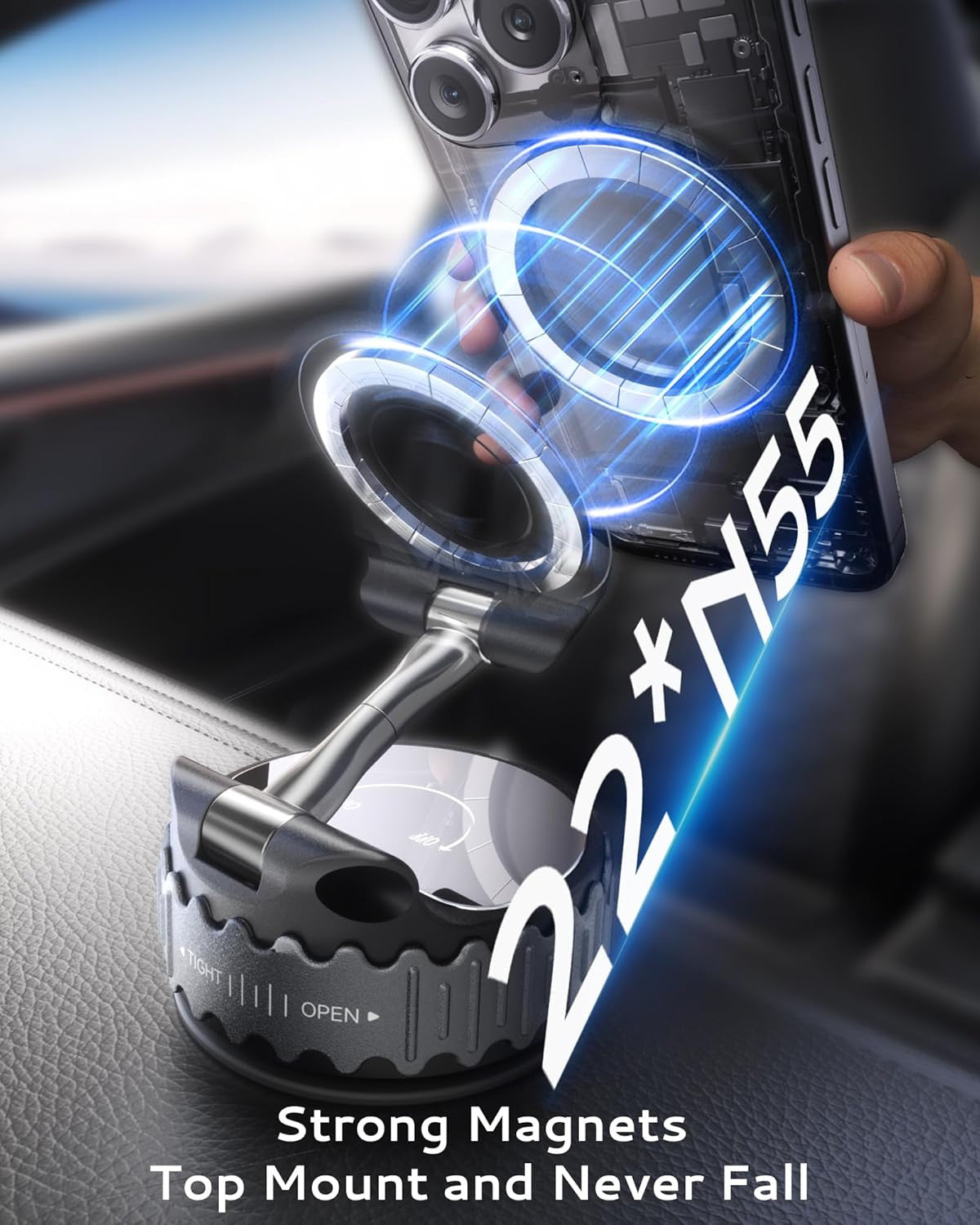 Car Phone Holder for Magsafe [78+LBS Hyper Suction & 4400Gf Strongest Magnetic]