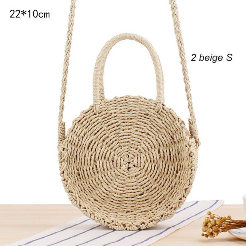 Straw Bags Round Woven Handmade Summer Beach Circle Crossbody Shoulder Bag 1 PC