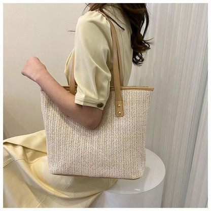 Women Jute Shoulder Handbag Tote Bag for Travel Beach Park Grocery Shopping