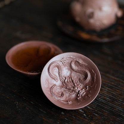 Full Handmade Tea Cup Dragon Carved True Yixing Zisha Purple Clay Master Cup New