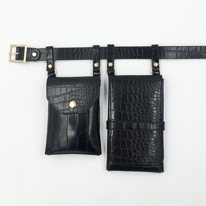 2 Piece Women's Belt Bag Waist Bags Female Leather Flap Crossbody Chest Bag
