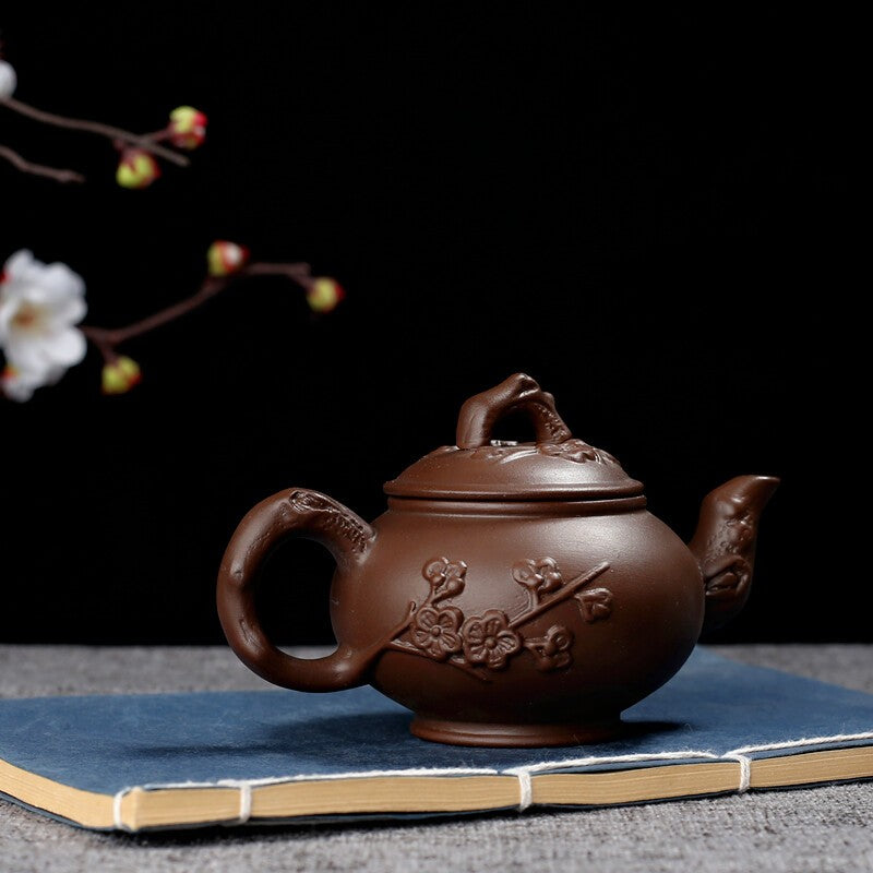 Chinese Yixing Zisha Clay Pottery Teapot Plum Blossom Design Clay Pot 150 Cc