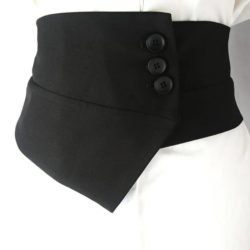 Women Belts Fabric Elastic Embellished Skirt Outer Wear Button Connect Waistband