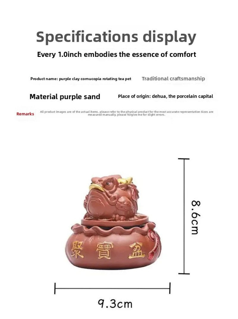 9.3cm Purple Clay Rotating Golden Toad Treasure Basin Tea Pet Handmade Statue