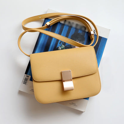 Real Leather Small Flap Box Square Clutch Shoulder Bag Purse Crossbody Trunk