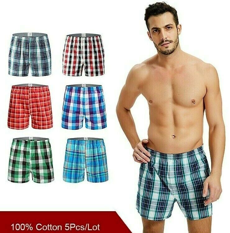 5Pcs/Lot Men's Underwear Boxers Shorts Casual Cotton Sleep Soft Plaid Underpants
