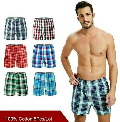 5Pcs/Lot Men's Underwear Boxers Shorts Casual Cotton Sleep Soft Plaid Underpants
