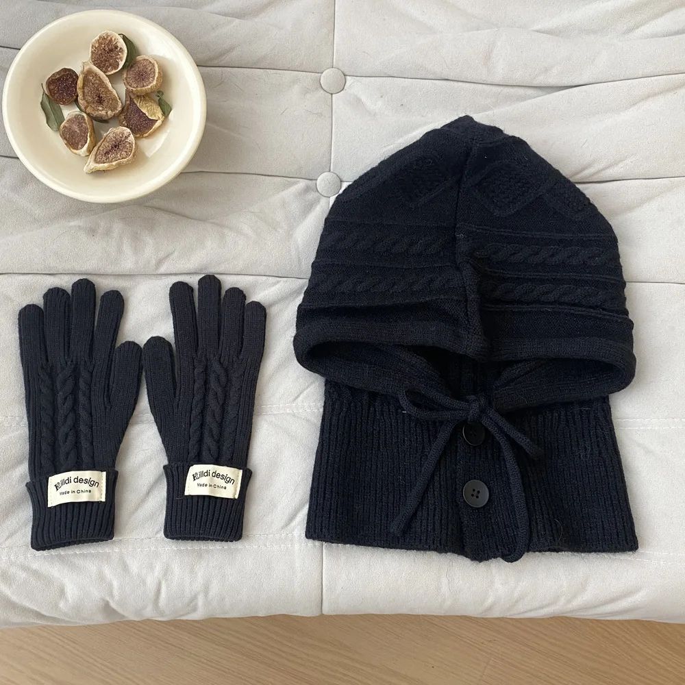 Women Winter Knitted Hat Gloves Set Warm Thicken Imitation Cashmere Scarf Shawls