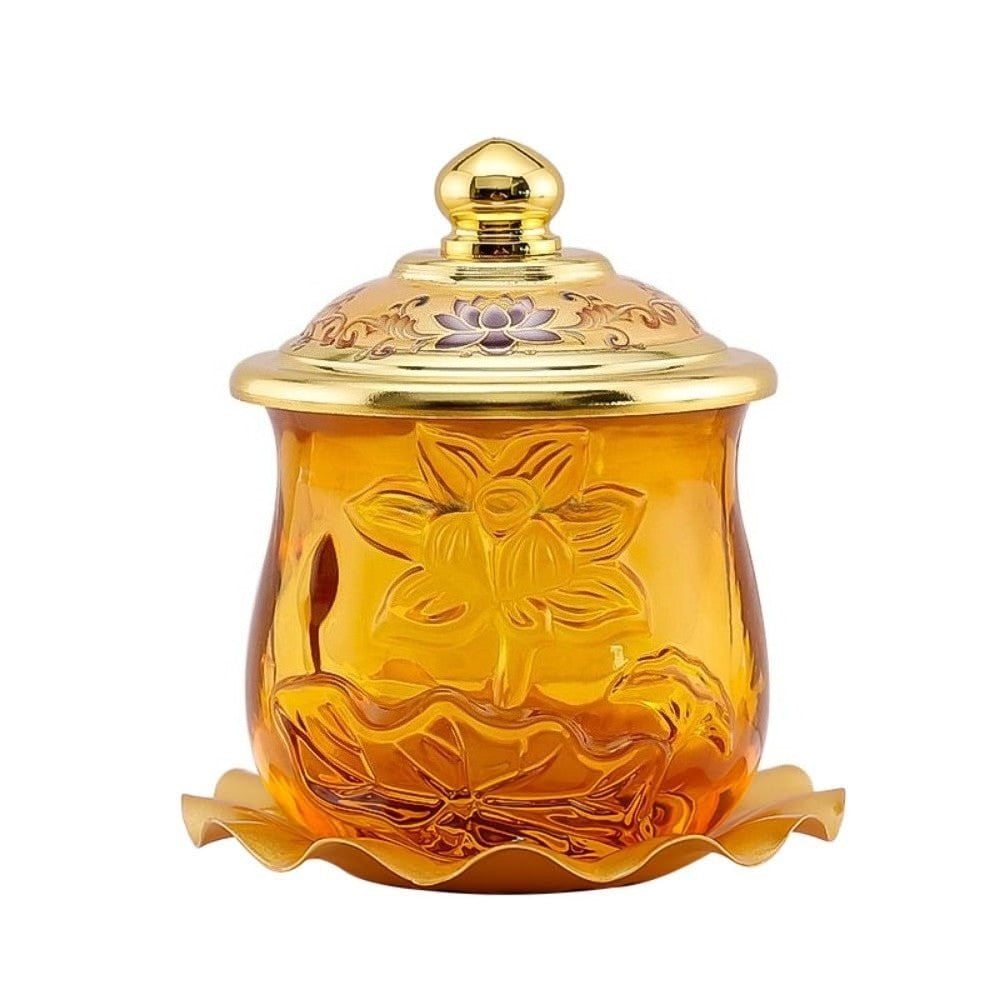 10cm New Crystal Lotus Water Supply Cup Buddha Hall Glass Holy Water Cup