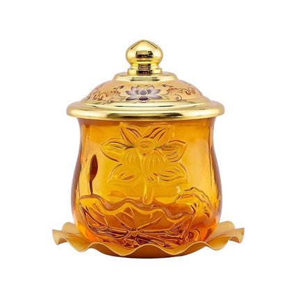 10cm New Crystal Lotus Water Supply Cup Buddha Hall Glass Holy Water Cup