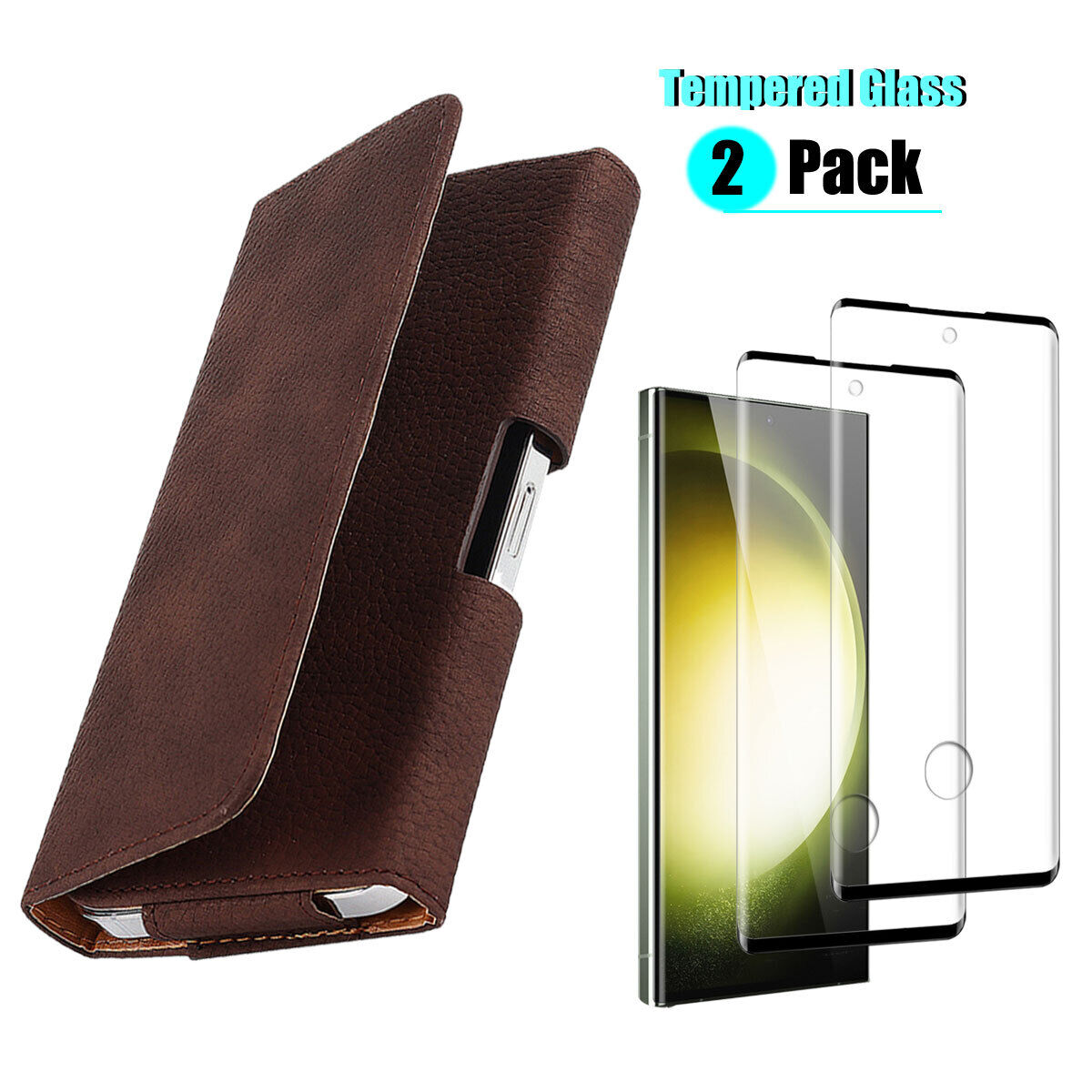 Leather Belt Loop Clip Case Cover /Tempered Glass For Galaxy S23 Ultra/S23+ 5G