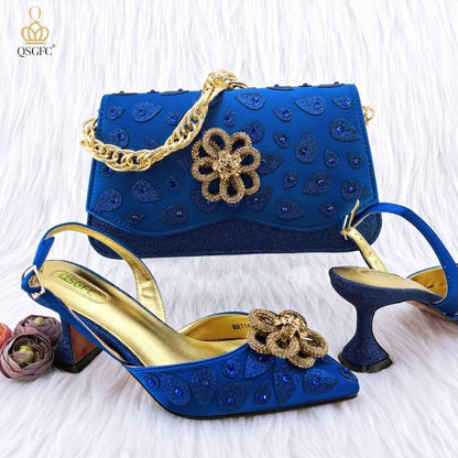 Classic Style Women's Hand Bag Matching High Heels Wedding Party Shoe Bag Set