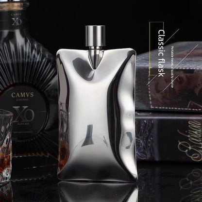 Creative stainless steel wine flask, 6 oz, wavy design, portable for outdoor use