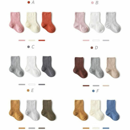 Socks 3 Pairs Baby Girl Boy Toddler Cotton Clothes Accessories Pure Color Combed