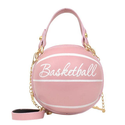 Women's Ball Bag Soft Pu Leather Round Crossbody Thick Chain Handbag Purse