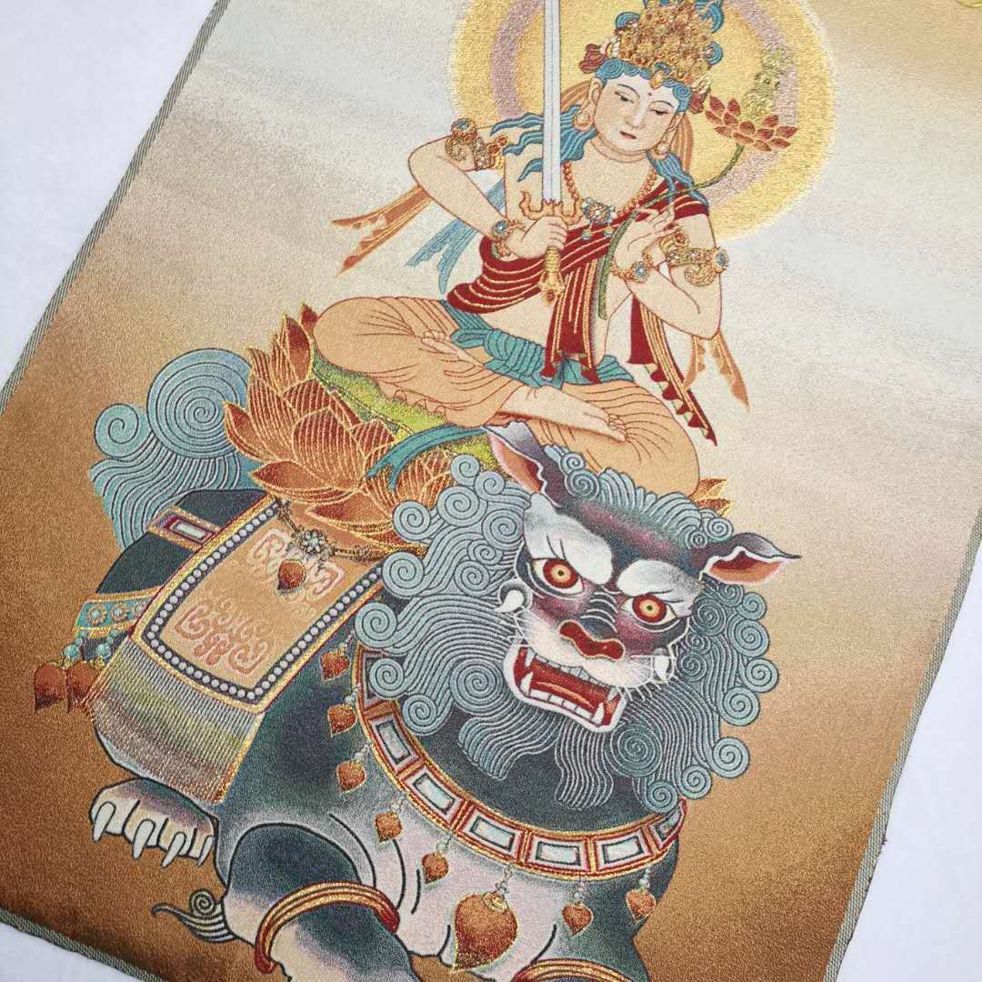 36"in Tibet Tibetan Cloth Silk Rulai Manjusri Bodhisattva Tangka Thangka