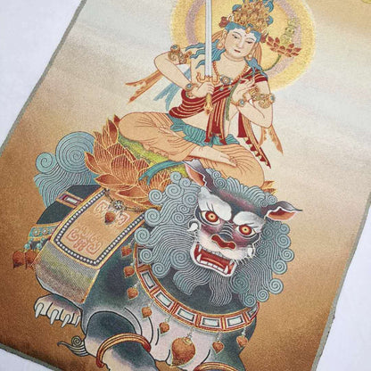 36"in Tibet Tibetan Cloth Silk Rulai Manjusri Bodhisattva Tangka Thangka