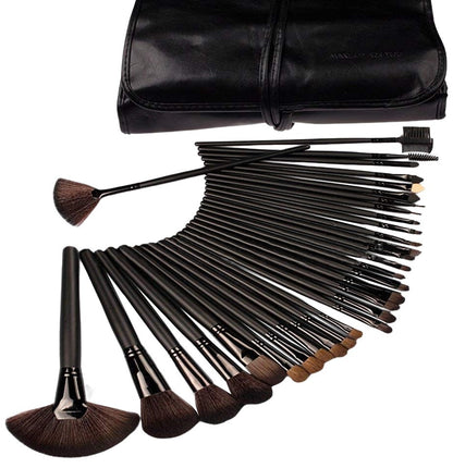 32-Piece Black Cosmetic Makeup Brush Set with Black Bag