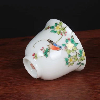 chinese jingdezhen porcelain famille rose tea cup :bird 0312