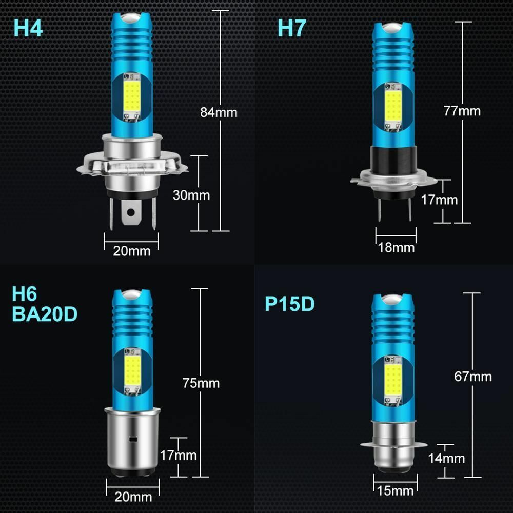 Motorcycle Headlight LED H4 H7 1pcs Changeable P15D H6 BA20D Wireless Head Lamp