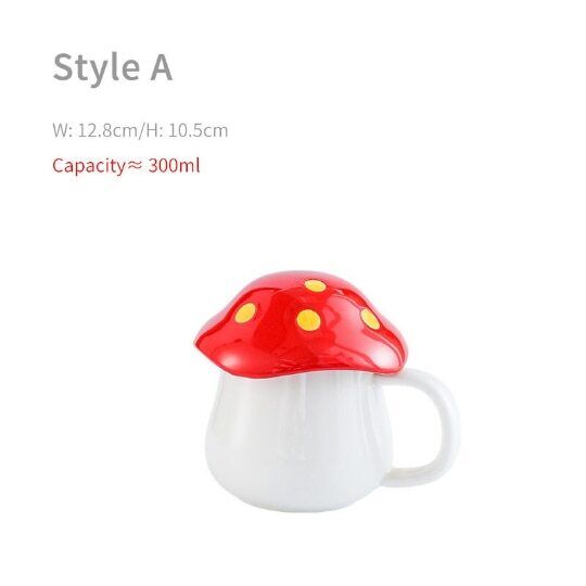 Ceramic Cute Mushroom Cup Personalized Breakfast Milk Cup with Lid 300 ml
