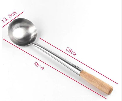 Kitchen Cooking Utensils Stainless Steel Wood Handle Big Long Spatula Soup Spoon