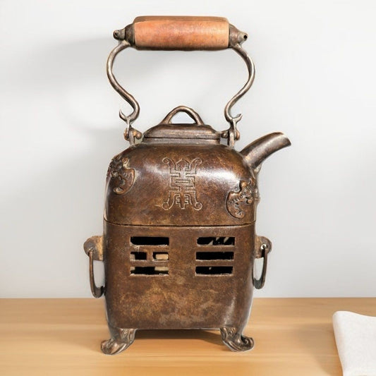 Vintage Copper Wine Heater Teapot Set Antique Charcoal Stove Decor
