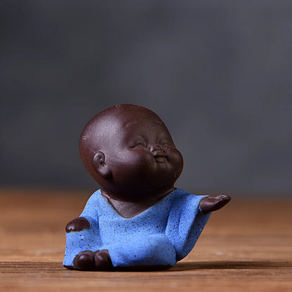 1PCS Purple Clay Small Buddha Statue Monk Figurine Boutique Tea Pet Tea Set