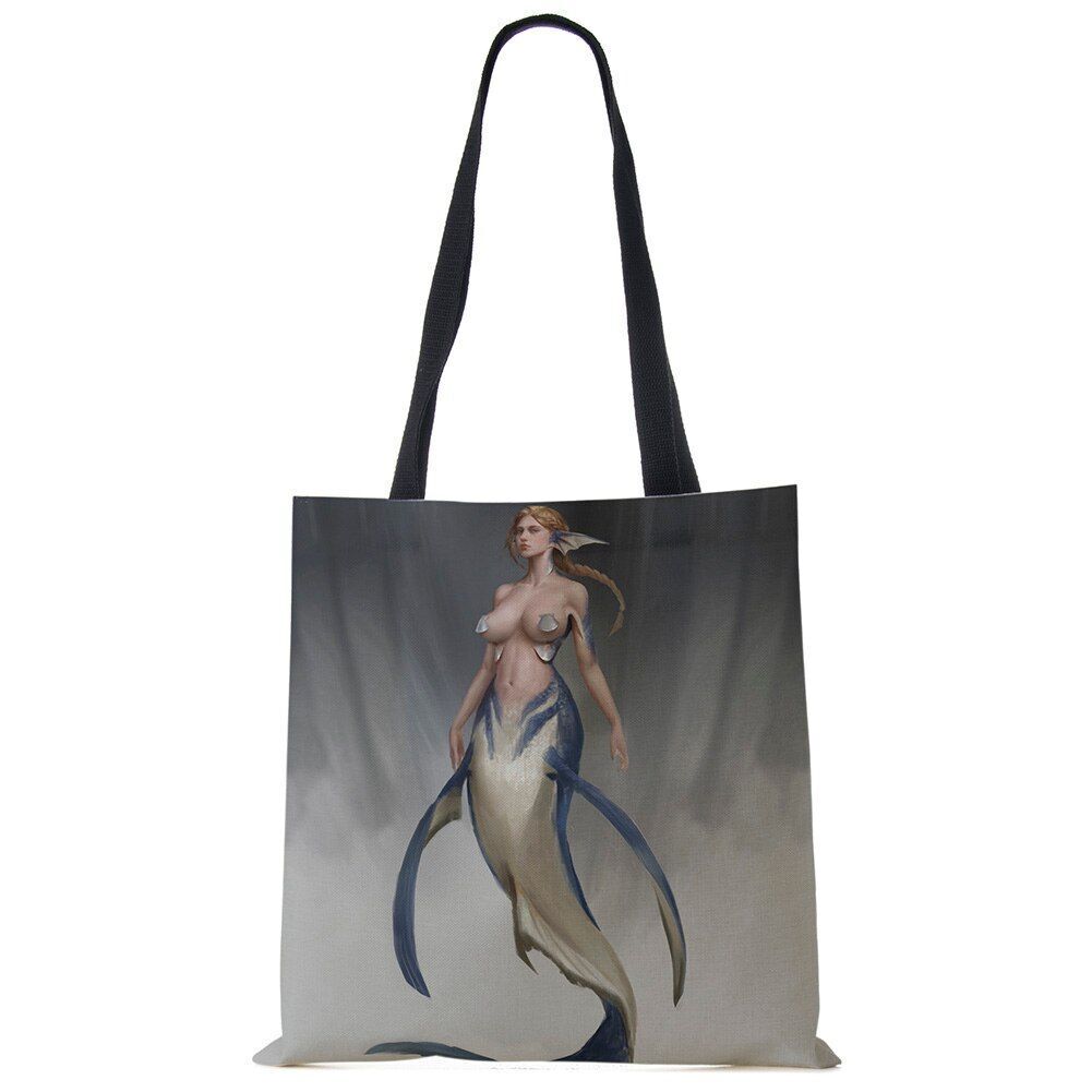Mermaid Print Shoulder Bag Women Shopping Reusable Bags Large Travel Beach Bags