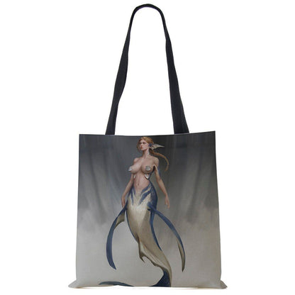 Mermaid Print Shoulder Bag Women Shopping Reusable Bags Large Travel Beach Bags