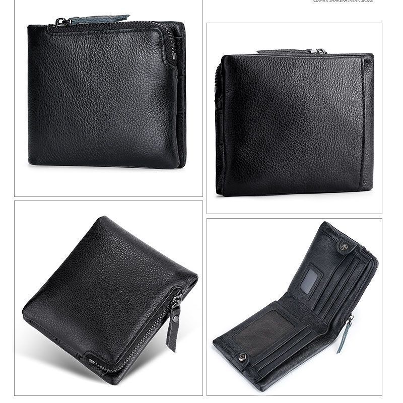 Zipper Coin Purse Genuine Leather Wallet Card Holder RFID Blocking Card Holder