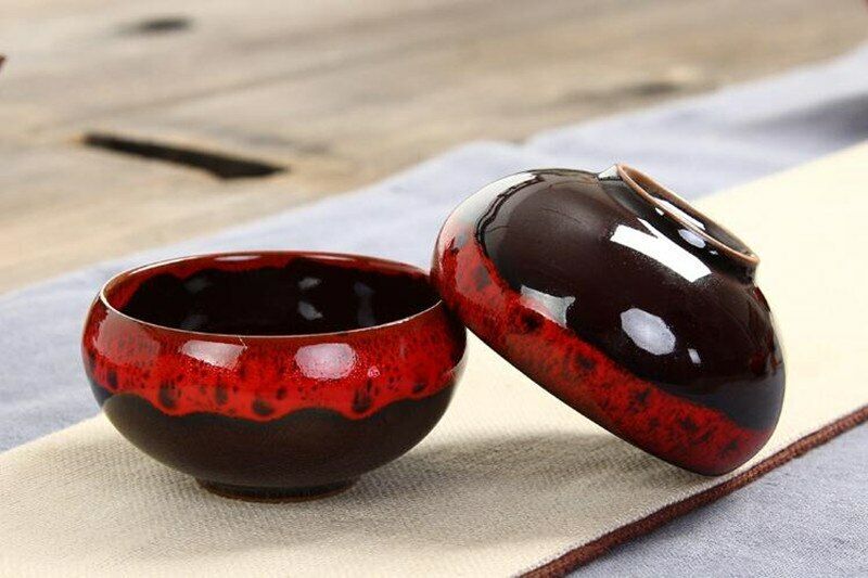 7pcs/set Tea Cups Tea Pot Creative KungFu Tea Service Ceramic Red Glaze Tea Set