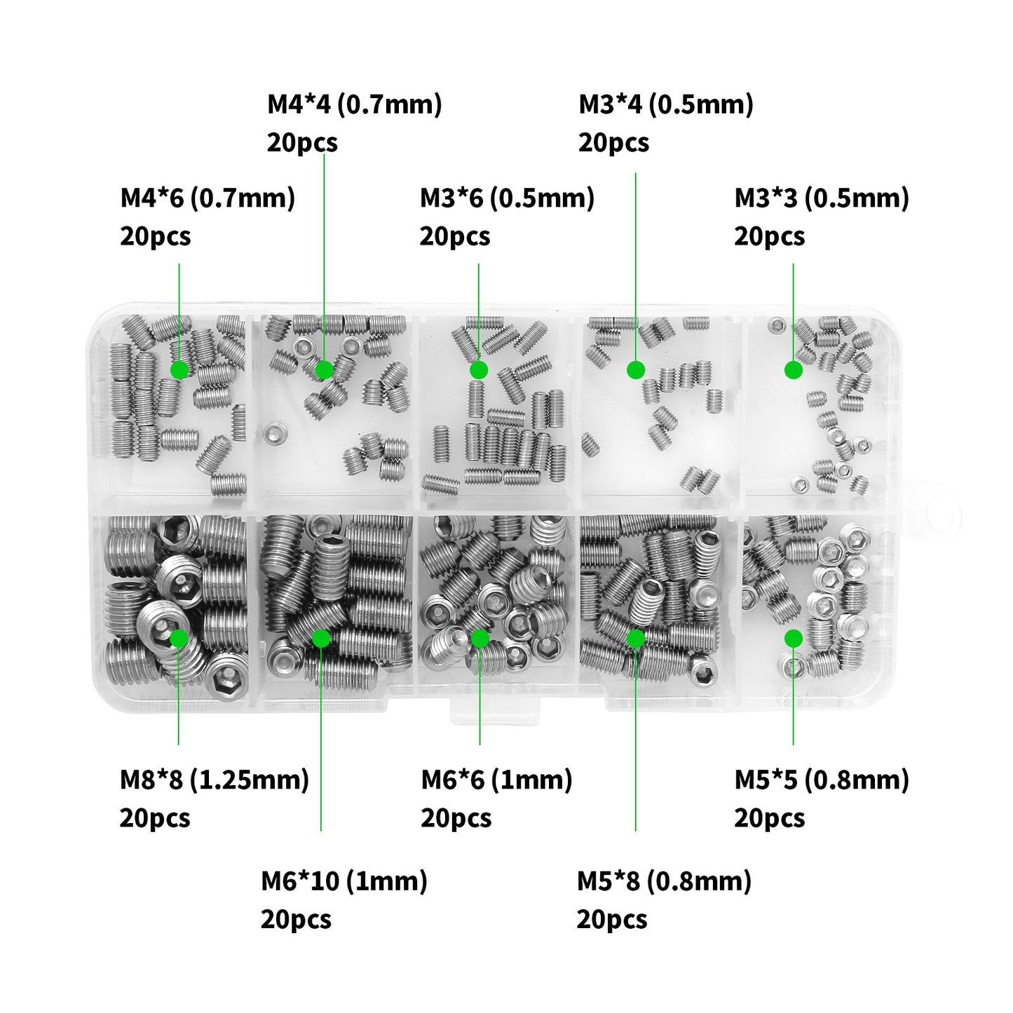 Stainless Steel M3-M8 Allen Head Socket Hex Set Grub Screws 200pcs/Box
