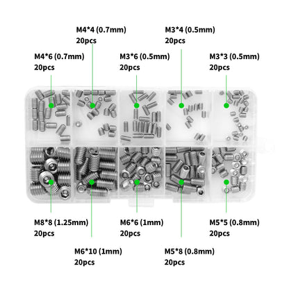 Stainless Steel M3-M8 Allen Head Socket Hex Set Grub Screws 200pcs/Box