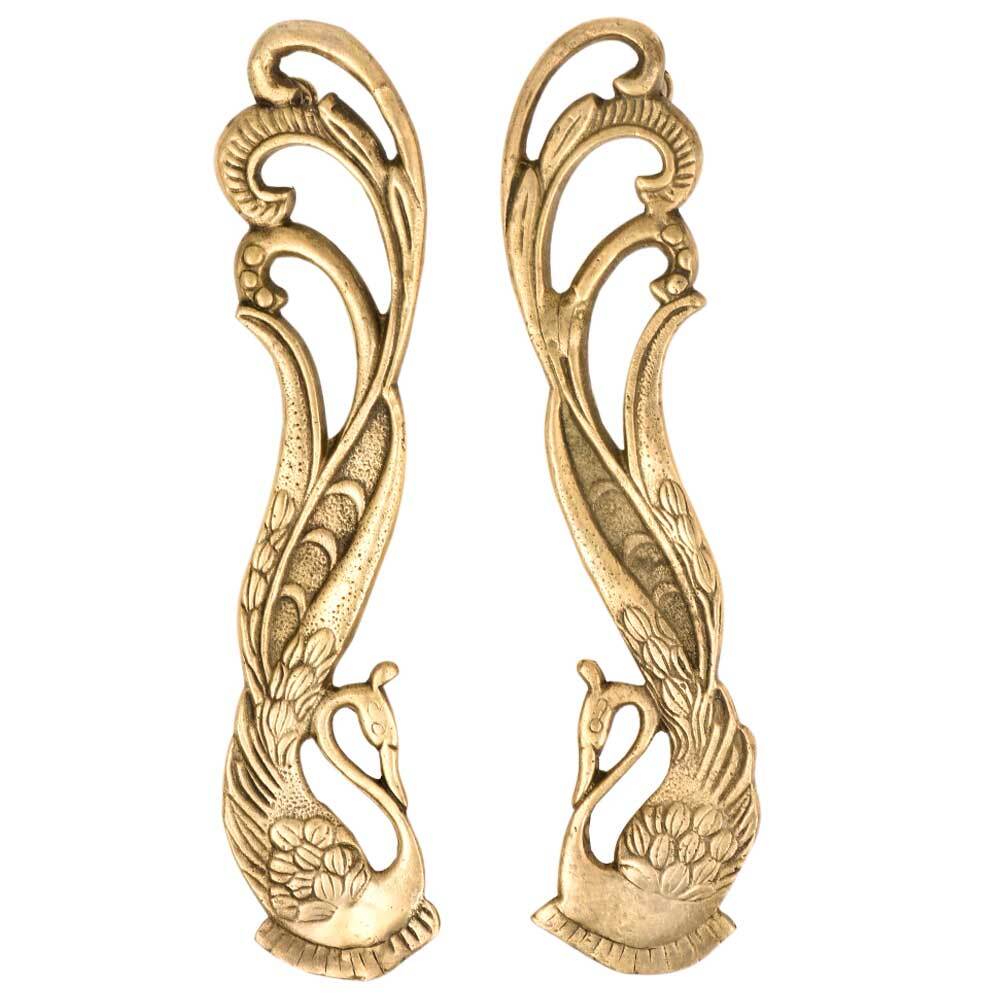 Antique Finish Brass Peacock Figurine Design Door Handles Pulls Set of 2