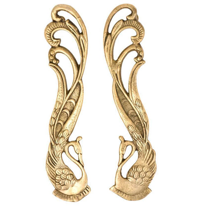 Antique Finish Brass Peacock Figurine Design Door Handles Pulls Set of 2