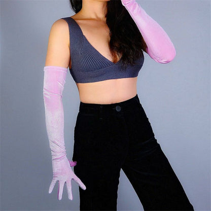 Fashion Velvet Gloves 22/40/50/60/70cm Long Opera Women Elastic Touchscreen Mitt