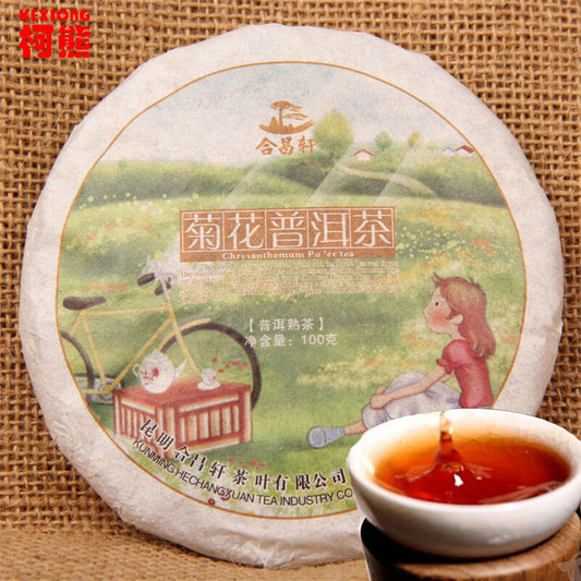 100g China Yunnan Pu-erh Tea Ripe Puerh Black Tea Chrysanthemum Flavor Black Tea